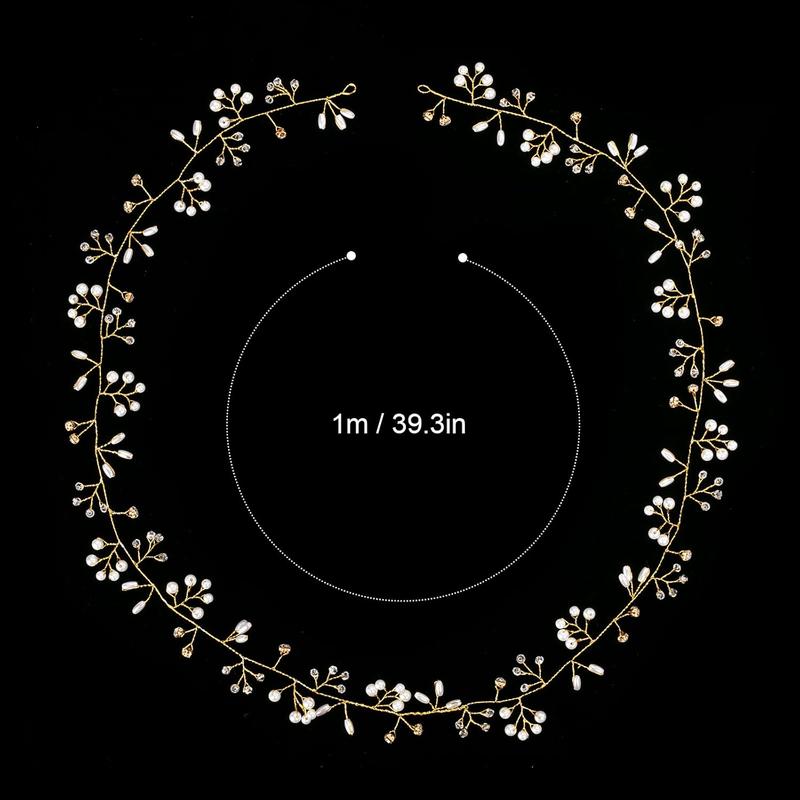 Wedding Hair Bridal Hair Accessories Pieces for Brides Hair Vine Crystal Extra Long Pearl and Beads Bridal Hair Vine Headband Head Pieces for Women and Girls