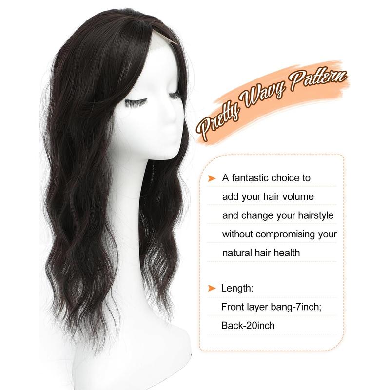 Hair Toppers for Women 20 Inch Wavy Hair Toppers for Women Toppers Hair Pieces for Women with Thinning Hair Ombre Highlight Synthetic Wig Clip In Hair Topper Wiglets with Fringe Bang Add Hair Volume