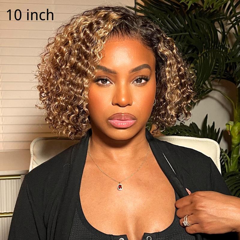 IDHERE 4 27 Highlight Color Honey Blonde Bob Straight Water Wave Wig 13x4 HD Transparent Lace Front Affortable Human Hair Wigs Tiny Knot Pre Plucked For Black Women Beginner Friendly Wig