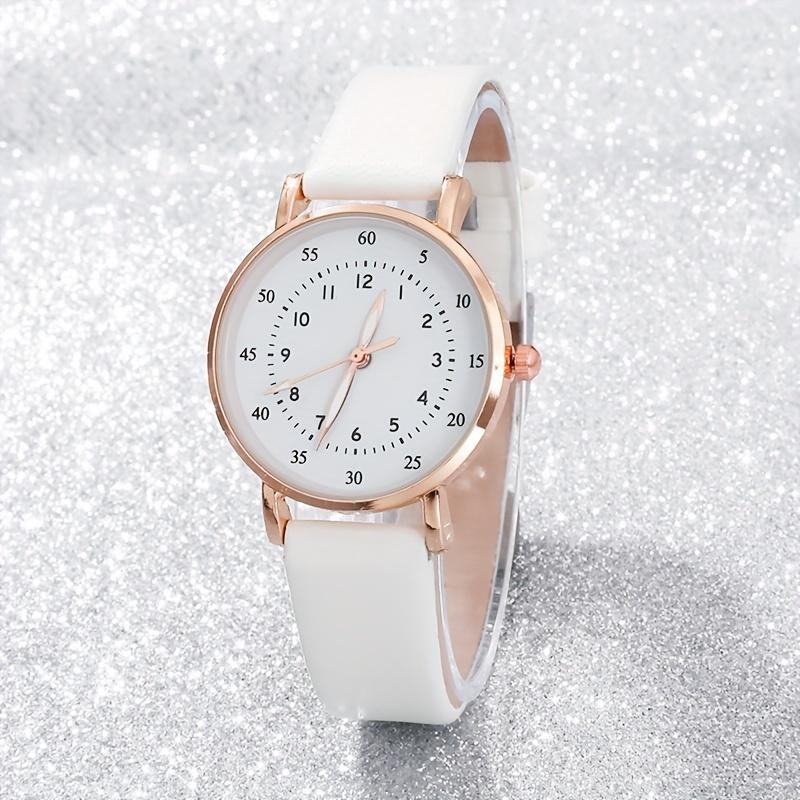 6 Pcs set Women Watch Casual round Pointer Quartz Watch Analog PU Leather Watch and Jewelry Suit, Gift for Mom