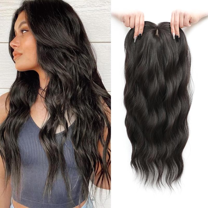 Hair Toppers for Women 20 Inch Wavy Hair Toppers for Women Toppers Hair Pieces for Women with Thinning Hair Ombre Highlight Synthetic Wig Clip In Hair Topper Wiglets with Fringe Bang Add Hair Volume