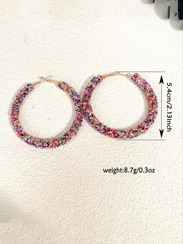 Colorblock Glitter Hoop Earrings, Fashionable Jewelry for Women, Fashion Jewelry for Party, Daily Clothing Decor, Trendy All-match & Exquisite Jewelry for Birthday Gift