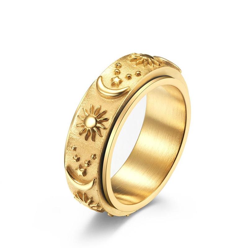 Star, moon and sun titanium steel ring ring can be rotated and moved bohemian style decompression ring Men's Rotatable