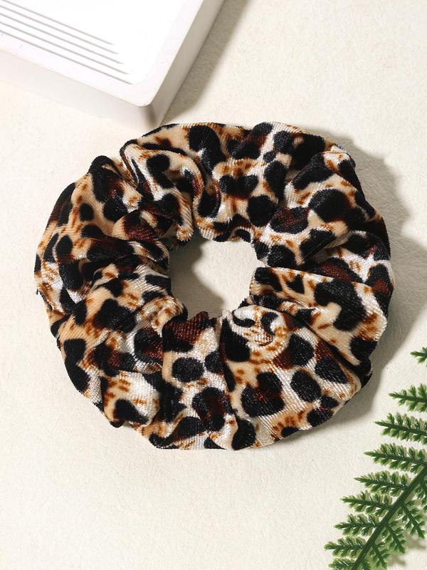 Leopard Pattern Frill Design High Stretch Scrunchie, Trendy Elastic Ponytail Holder, Fashion Hair Accessories For Women & Girls