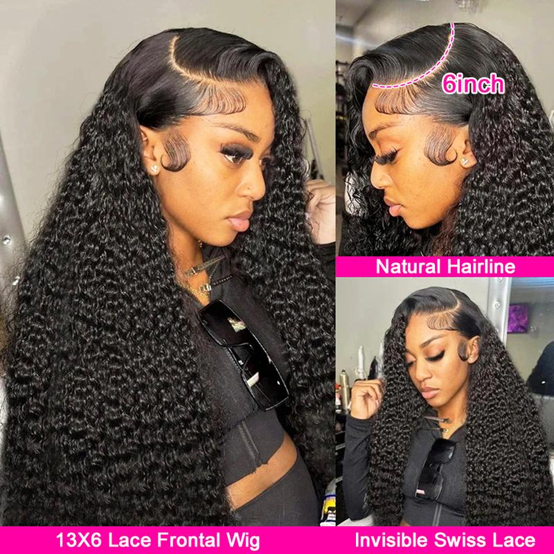 Holiday Haul Deal MORE FACE Deep Wave 13x6 13x4 Transparent Lace Front Human Hair Wig - PrePlucked with Baby Hair, Black, Heat Resistant