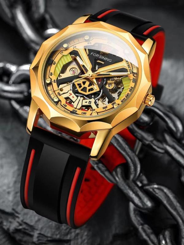 Men's Fashion Mechanical Watch, Skeleton Watch for Party, Daily Clothing Decor, Trendy All-match & Exquisite Watch for Birthday Gift with Box