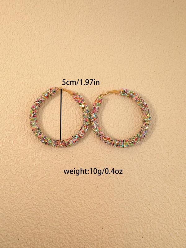 Colorblock Glitter Hoop Earrings, Fashionable Jewelry for Women, Fashion Jewelry for Party, Daily Clothing Decor, Trendy All-match & Exquisite Jewelry for Birthday Gift