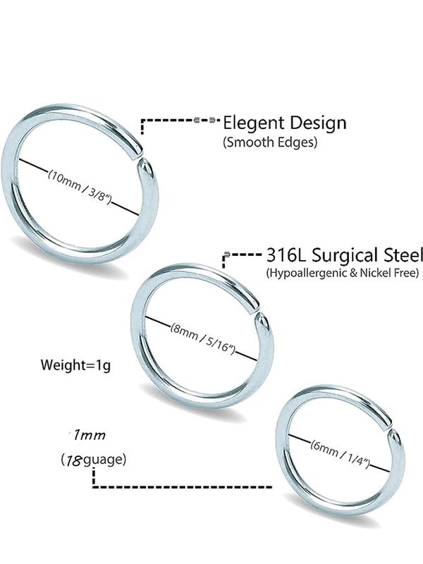 15pcs set Plain simple Stainless Steel Nose Ring, Classic popular Cuff Nose Ring, Fashion Body Piercing Jewelry Accessories for Women and Men