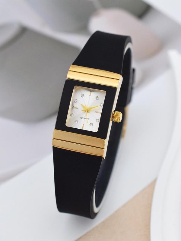 Women's Elegant Rhinestone Decorated Quartz Watch, Fashionable Rectangle Dial Watch for Women & Girls, Trendy All-match & Exquisite Watch for Birthday Gift without Box