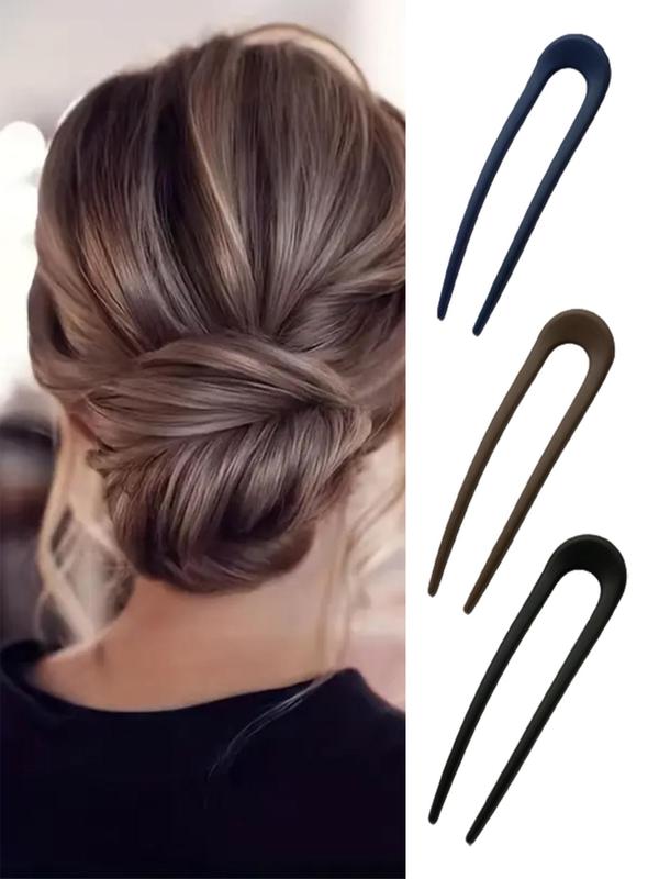 3pcs Women's Simple Style Plain Color Hair Pin, Casual Trendy Hair Pin, Fashionable Hair Accessories for Daily & Party Decoration, Minimalist Headwear Suitable for Thick Hair