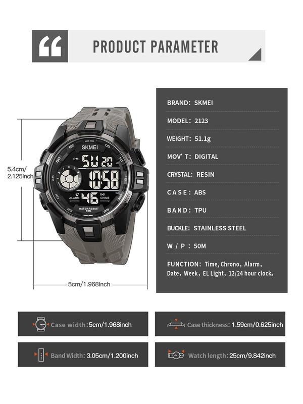 Men's Fashion Digital Watch, Casual Sporty Digital Watch with Luminous Dial & Alarm, Waterproof Watch with Digital Display for Men