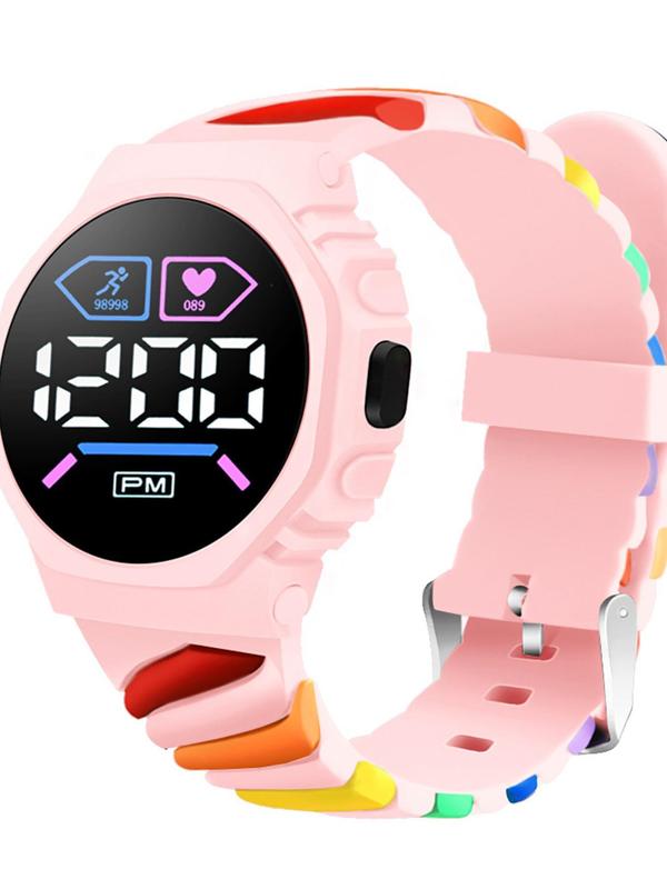 Fashionable Rainbow Stripe Design Digital Watch, Casual Digital Watch for Women & Girls, Trendy All-match & Exquisite Watch for Birthday Gift