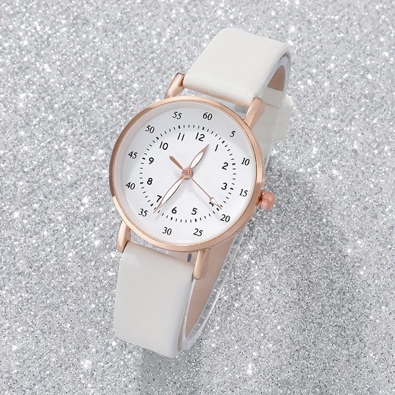 6 Pcs set Women Watch Casual round Pointer Quartz Watch Analog PU Leather Watch and Jewelry Suit, Gift for Mom