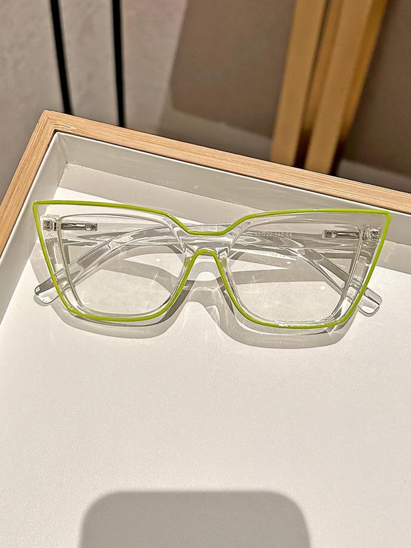 Unisex Street Trend Cat Eye Frame Eyeglasses, Trendy Contrast Binding Design Eyeglasses for Everyday Use, Fashion Accessories for Outdoor Activities