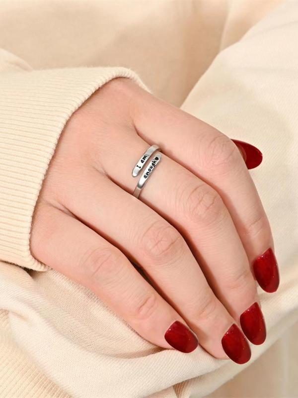 Simple Letter Engraved Cuff Ring, Adjustable Ring for Women & Men, Fashion Accessories for Daily Wear, Trendy All-match & Exquisite Jewelry for Birthday Gift