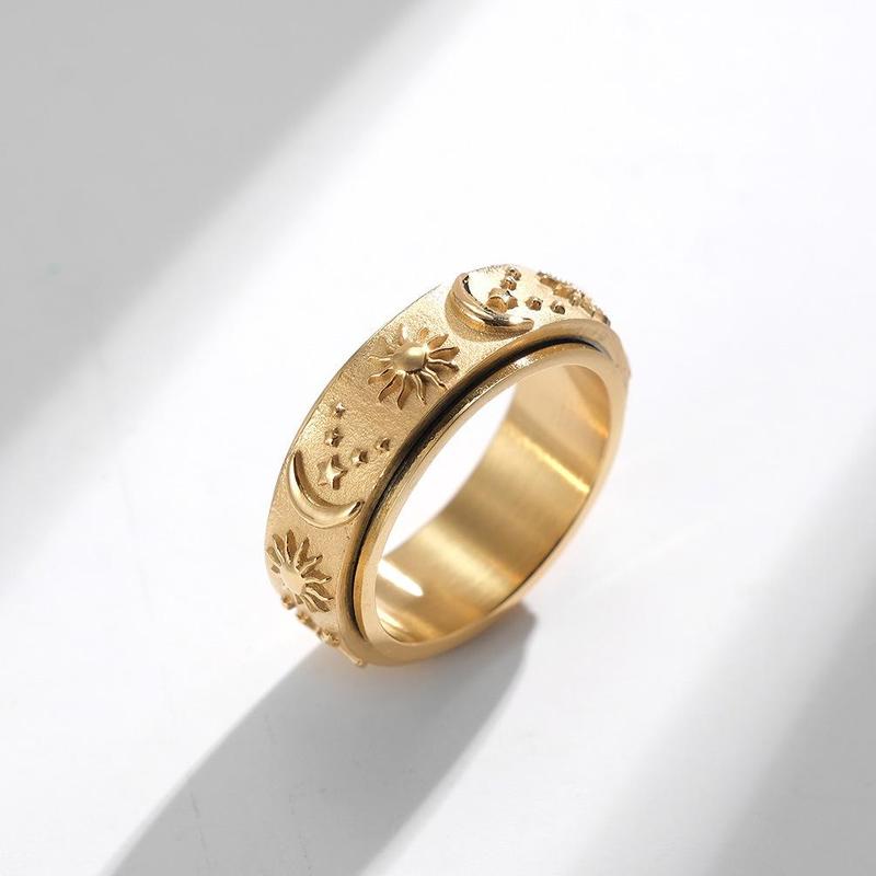 Star, moon and sun titanium steel ring ring can be rotated and moved bohemian style decompression ring Men's Rotatable