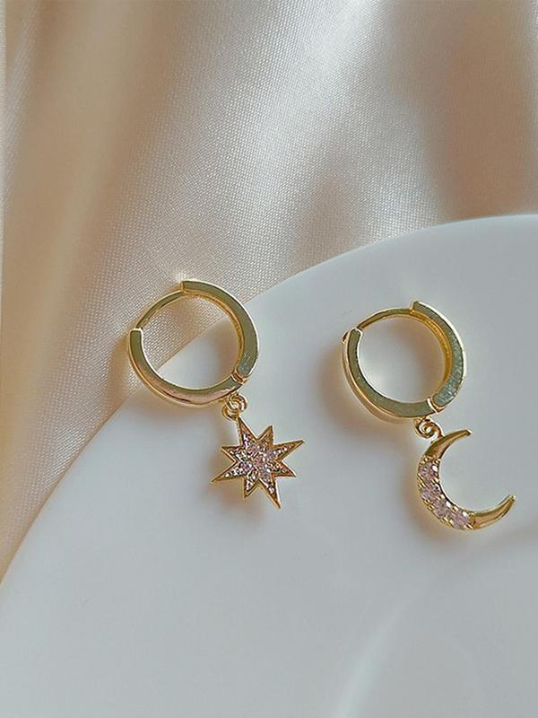 Star & Moon Design Dangle Earrings, Rhinestone Decor Drop Earrings for Women, Fashion Jewelry for Party, Daily Clothing Decor, Trendy All-match & Exquisite Jewelry for Birthday Gift