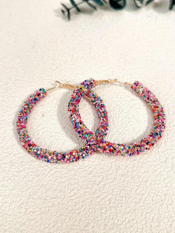 Colorblock Glitter Hoop Earrings, Fashionable Jewelry for Women, Fashion Jewelry for Party, Daily Clothing Decor, Trendy All-match & Exquisite Jewelry for Birthday Gift