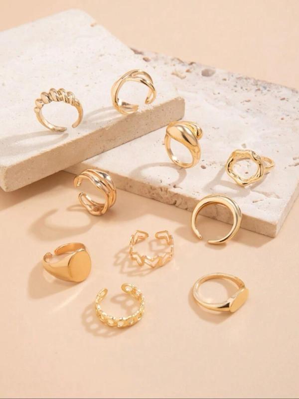 Women's Minimalist Rings Set, Hollow Out Heart & Chain & Twist Design Adjustable Vintage Rings, Elegant All-match Fashion Accessories for Daily Wear