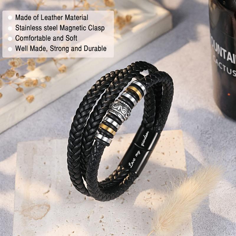 To My Son Grandson Nephew Leather Bracelet Birthday Christmas Gifts for Teen Boys