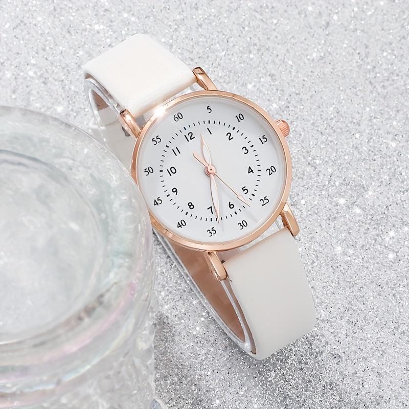 6 Pcs set Women Watch Casual round Pointer Quartz Watch Analog PU Leather Watch and Jewelry Suit, Gift for Mom