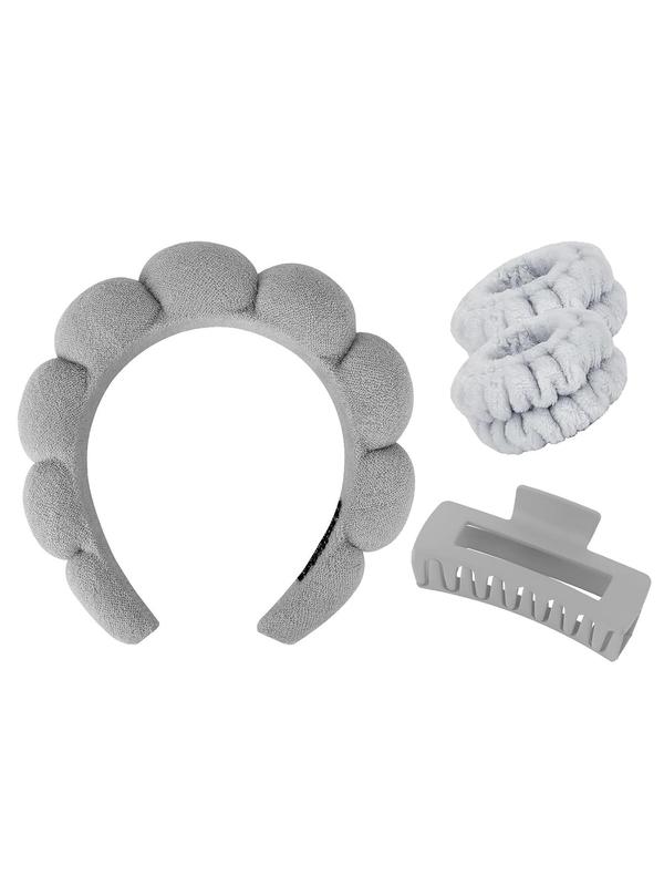 Women's Cute Hair Accessories Set, Soft Hair Hoop & Absorbent Wristbands & Minimalist Hair Claw, Chic Versatile Hair Accessories for Skincare Use, Creative Gift