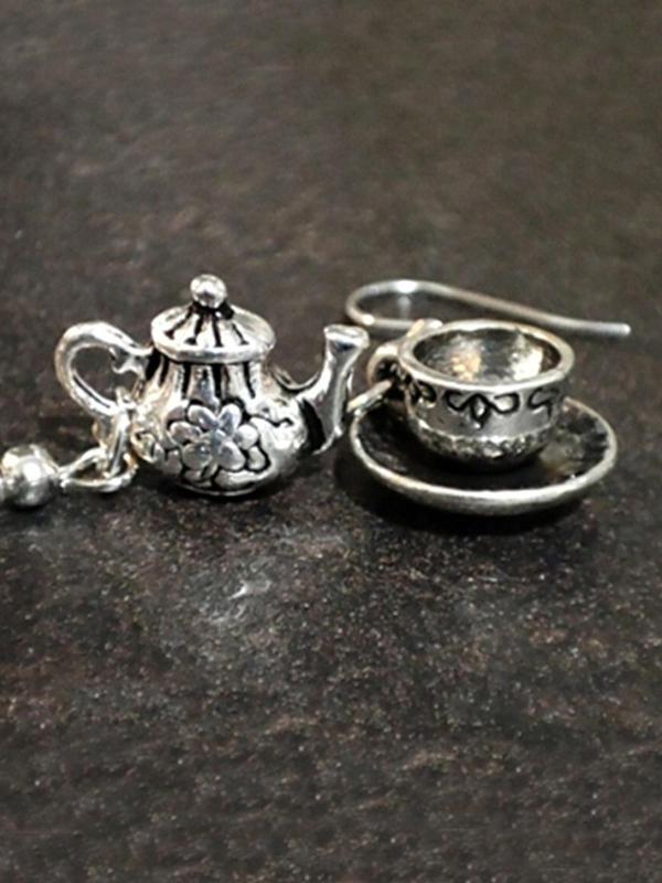 Vintage Novelty Tea Set Design Dangle Earrings, Fashion Ear Jewelry for Women, Trendy All-match & Exquisite Jewelry for Birthday Gift