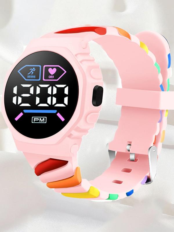 Fashionable Rainbow Stripe Design Digital Watch, Casual Digital Watch for Women & Girls, Trendy All-match & Exquisite Watch for Birthday Gift