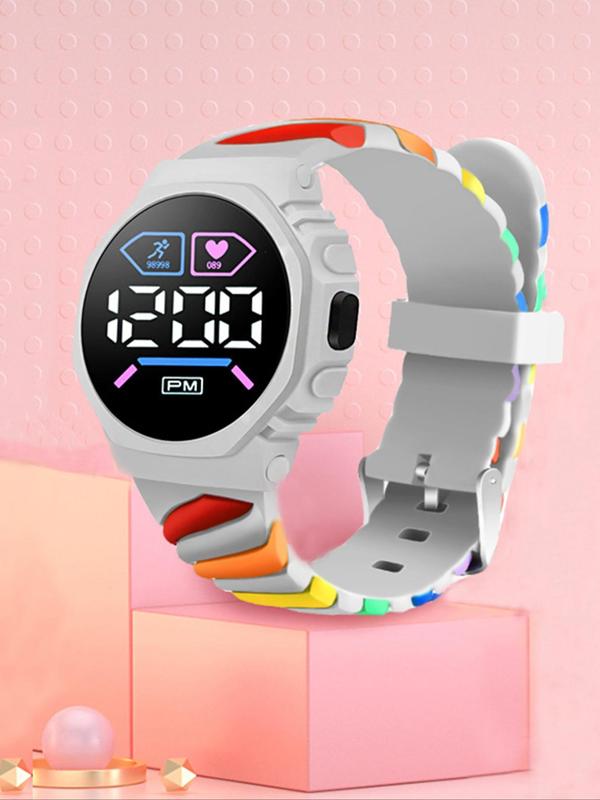 Fashionable Rainbow Stripe Design Digital Watch, Casual Digital Watch for Women & Girls, Trendy All-match & Exquisite Watch for Birthday Gift