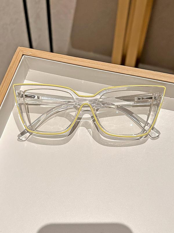 Unisex Street Trend Cat Eye Frame Eyeglasses, Trendy Contrast Binding Design Eyeglasses for Everyday Use, Fashion Accessories for Outdoor Activities