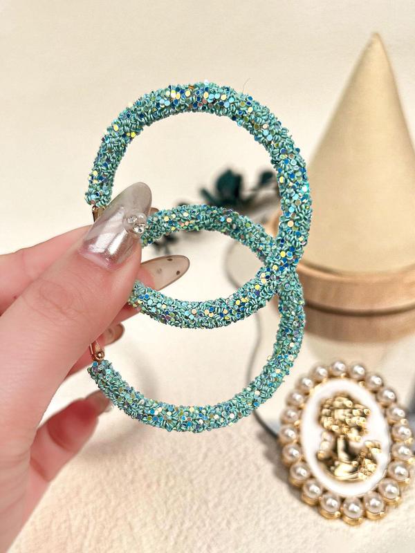 Colorblock Glitter Hoop Earrings, Fashionable Jewelry for Women, Fashion Jewelry for Party, Daily Clothing Decor, Trendy All-match & Exquisite Jewelry for Birthday Gift