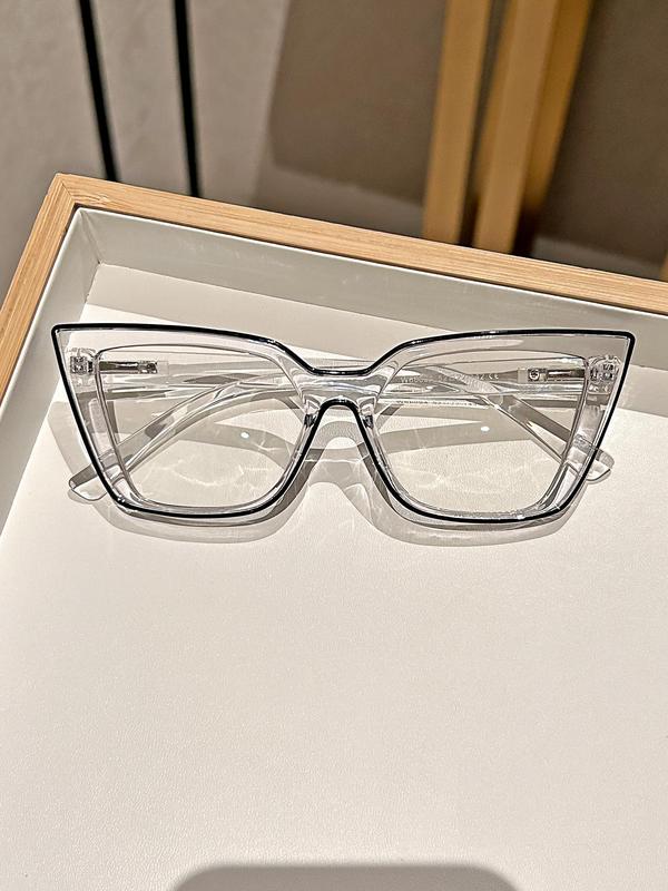 Unisex Street Trend Cat Eye Frame Eyeglasses, Trendy Contrast Binding Design Eyeglasses for Everyday Use, Fashion Accessories for Outdoor Activities