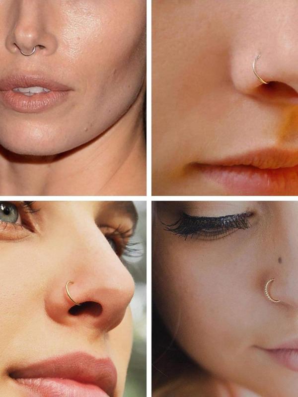 Nose Ring Hoop & Nose Stud Set, Stainless Steel Nose Studs, L Shape Nose Studs, Screw Nose Piercings Jewelry, Fashion Accessories for Women & Men