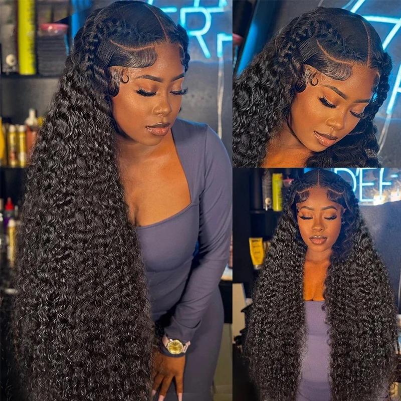 Holiday Haul Deal MORE FACE Deep Wave 13x6 13x4 Transparent Lace Front Human Hair Wig - PrePlucked with Baby Hair, Black, Heat Resistant