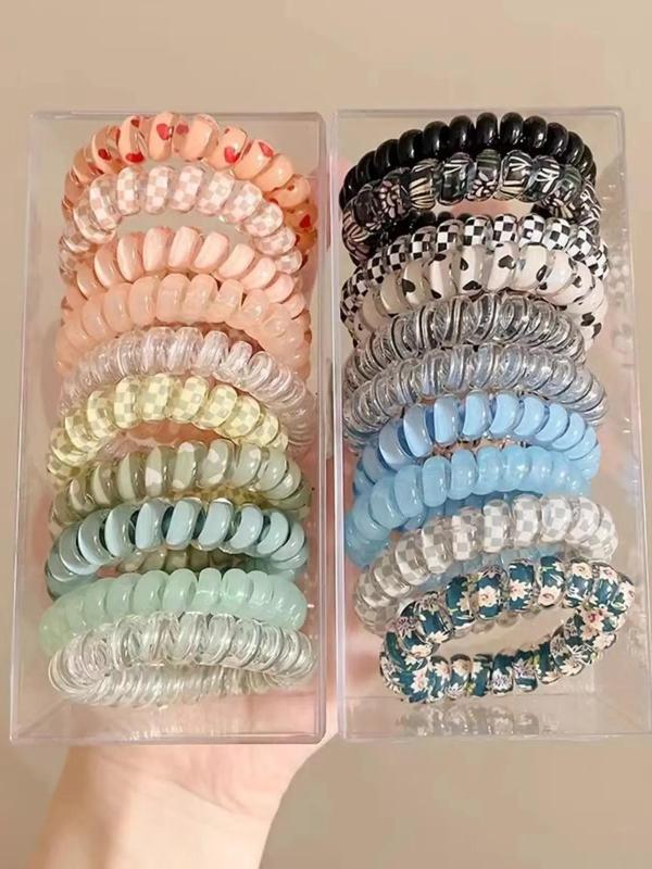 Random Color Telephone Cord Design Hair Tie, High Stretch Hair Ties, Fashion Hair Accessories for Women & Girls, Minimalist Headwear Suitable for Thick Hair