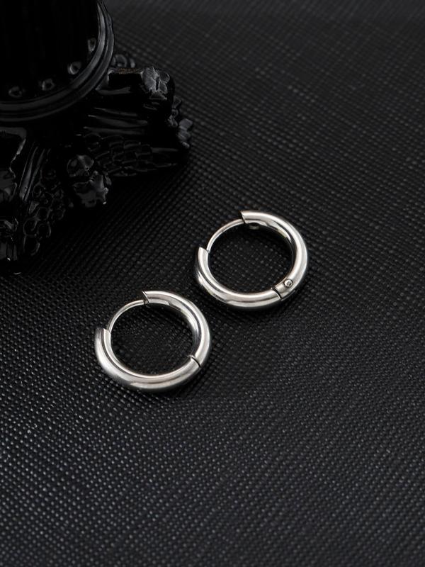 Minimalist Solid Color Stainless Steel Hoop Earrings (2pcs), Fashionable Jewelry for Men, Casual Jewelry for Party, Daily Clothing Decor, Trendy All-match & Exquisite Jewelry for Birthday Gift