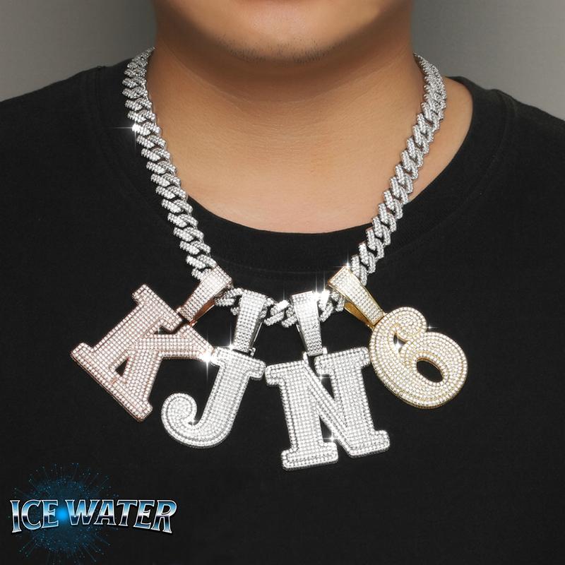 ICE WATER Large Letter zirconia Alphbet Pendant For DIY Hip Hop Couple