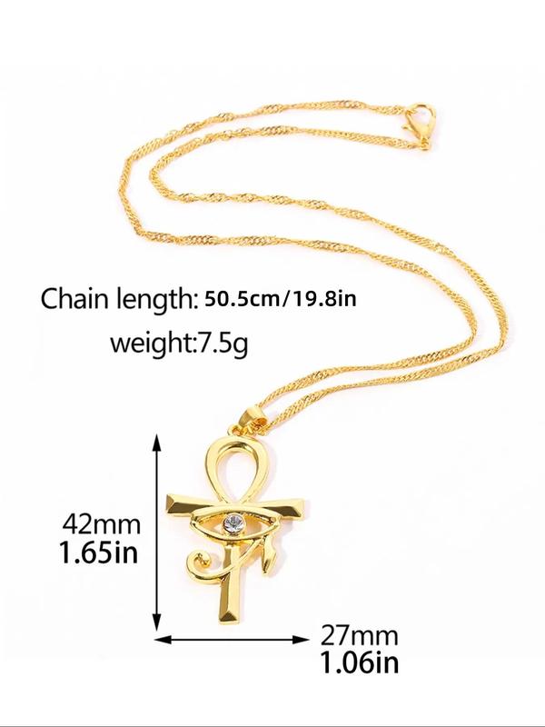 Rhinestone Decorated Cross Pendant Necklace for Women & Men, Eye Design Necklace for Daily Wear, Trendy All-match Jewelry for Birthday Gift