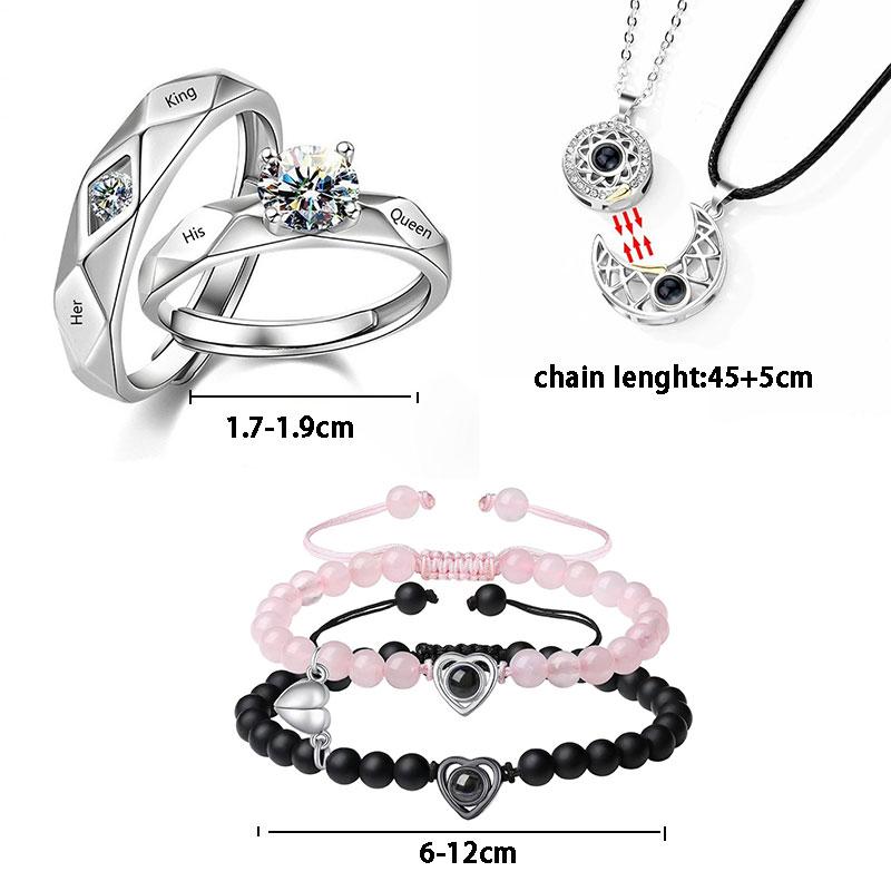 6 Pieces set I Love You 100 Languages Magnetic Heart-shaped Couple Bracelet, Couple Necklace And Promise Ring Set, Give Him And Her Love Heart-shaped Jewelry Gift