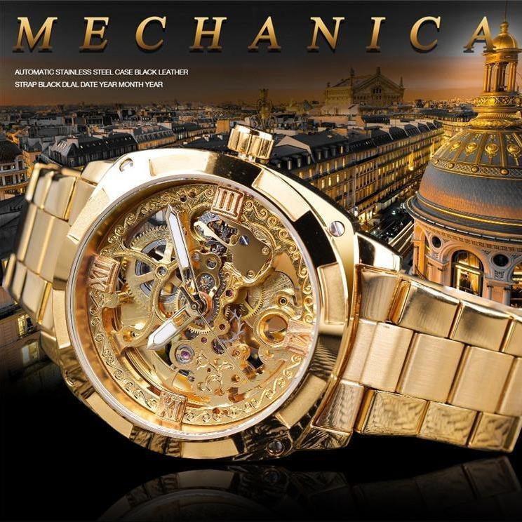 All Gold Watch Mechanical Movement Steel Band Men's Watch