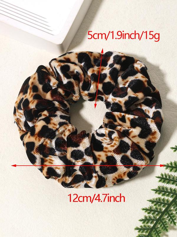 Leopard Pattern Frill Design High Stretch Scrunchie, Trendy Elastic Ponytail Holder, Fashion Hair Accessories For Women & Girls