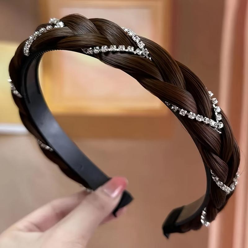 One, Delicate, Unique and Elegant Braided Hair Band with Glitter Decoration, Natural Hairstyle Wig Headband, Girl's Casual Party Supplies, Gift Princess Fairy Style Role Play Photo Props