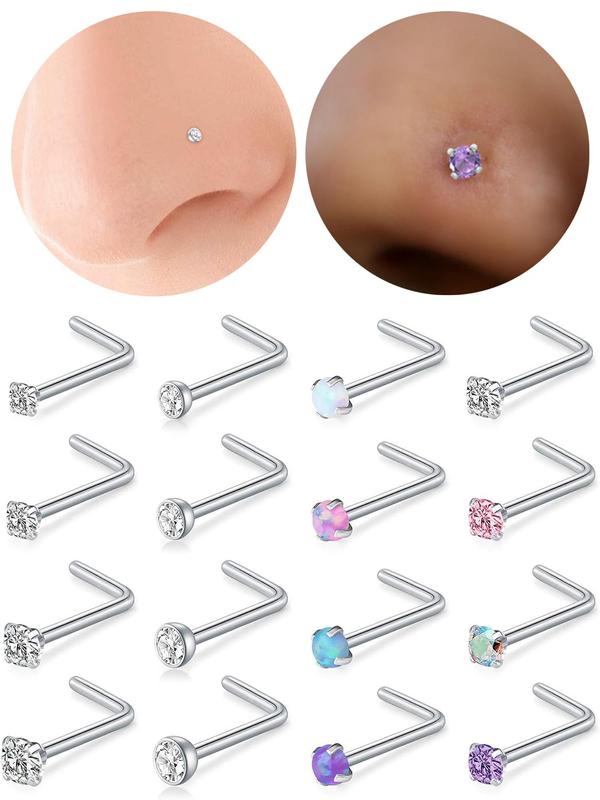 16pcs Rhinestone Decorated Nose Studs for Women & Men, Fashion Jewelry for Party, Daily Clothing Decor, Trendy All-match & Exquisite Jewelry for Birthday Gift