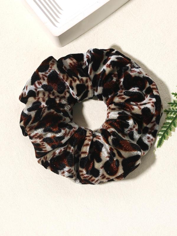 Leopard Pattern Frill Design High Stretch Scrunchie, Trendy Elastic Ponytail Holder, Fashion Hair Accessories For Women & Girls