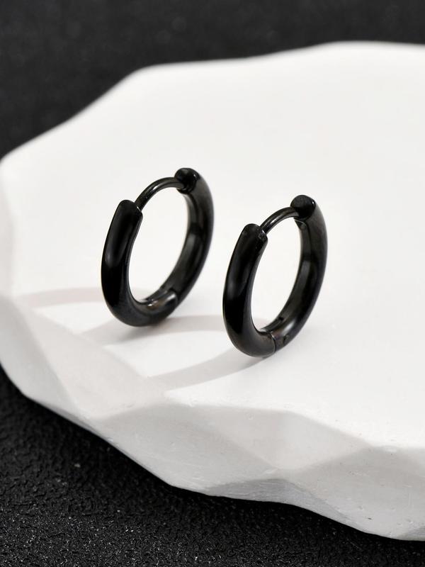 Minimalist Solid Color Stainless Steel Hoop Earrings (2pcs), Fashionable Jewelry for Men, Casual Jewelry for Party, Daily Clothing Decor, Trendy All-match & Exquisite Jewelry for Birthday Gift