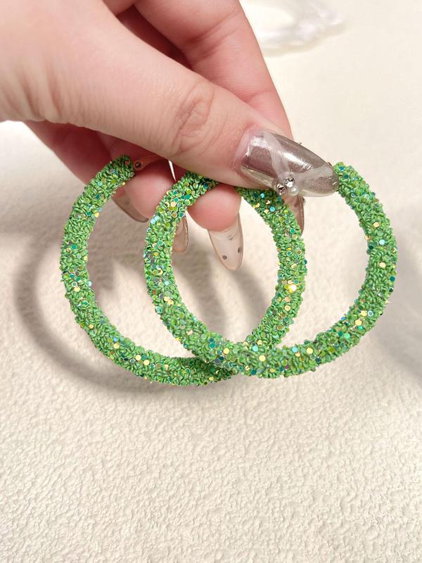 Colorblock Glitter Hoop Earrings, Fashionable Jewelry for Women, Fashion Jewelry for Party, Daily Clothing Decor, Trendy All-match & Exquisite Jewelry for Birthday Gift