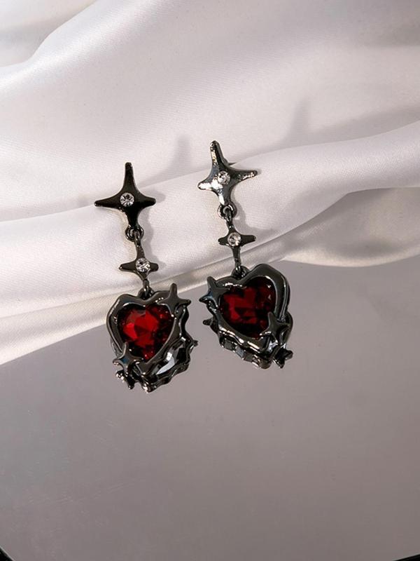 Heart & Star Design Stud Earrings, Rhinestone Decor Stud Earrings, Fashion Jewelry Accessories for Women