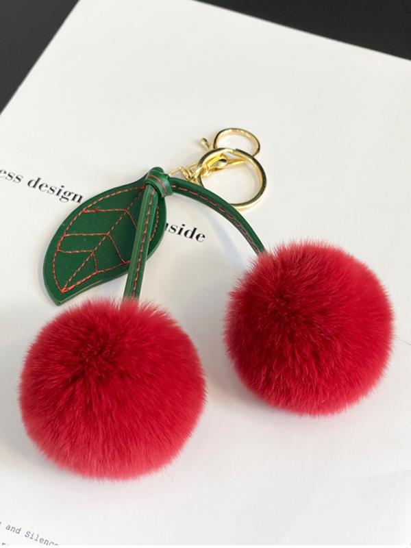 Cute Cherry Design Keychain, Fruit Theme Keychain, Fashionable Soft Plush Keychain for Women and Girls, Creative Accessories for Daily Use