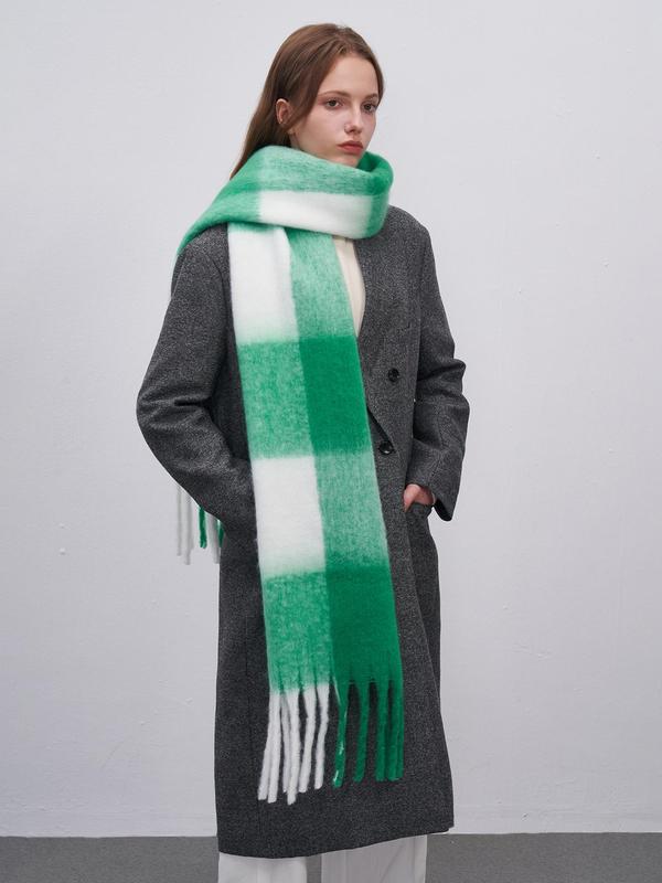 Plaid Pattern Scarf, Casual Soft Warm Fringe Trim Shawl for Fall & Winter, Fashion Accessories for Women & Men