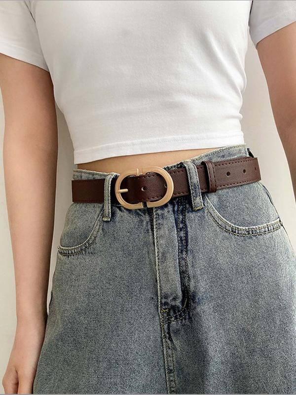 Women's Minimalist Temperament Solid Color Pu Leather Belt with Buckle, Fashion Waist Belt for Jeans Pants Dress, Trendy All-match & Exquisite Belt for Daily Use